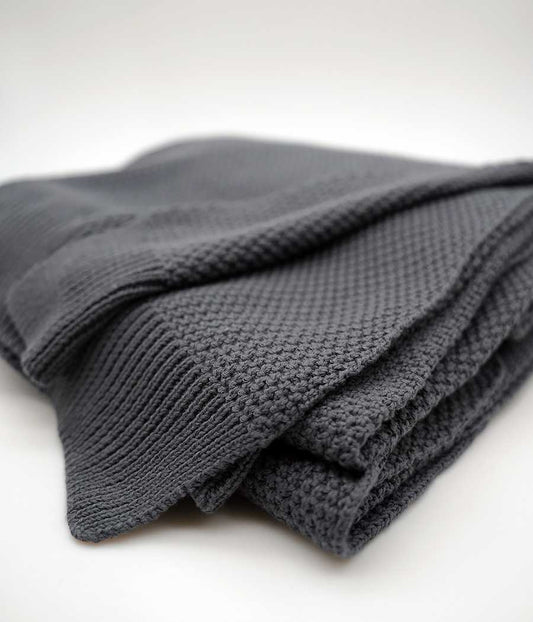 Knit throw blanket in grey | zoom in