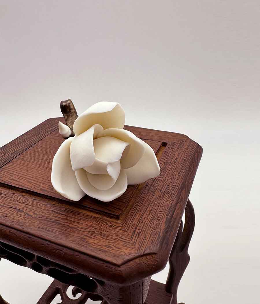 Handmade Orchid Ceramic Incense Burner | zoom in detail