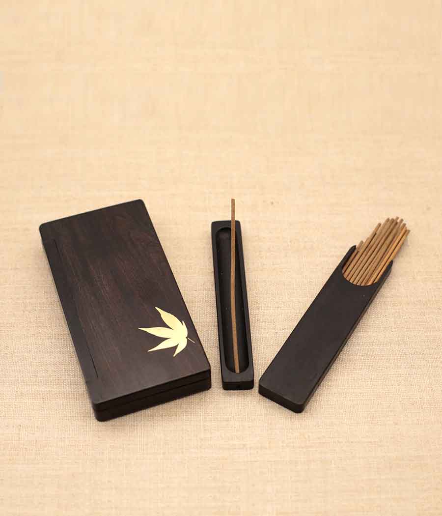 Portable wood incense burner and incense sticks